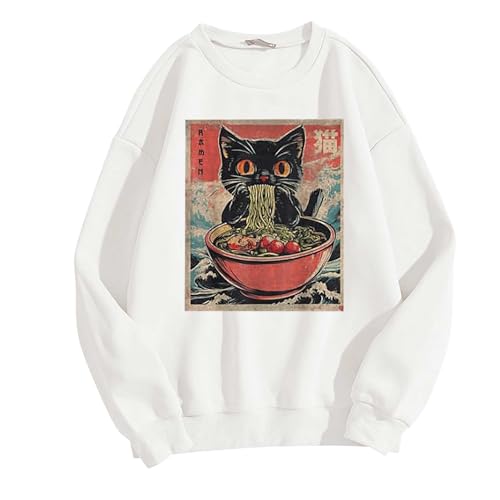 Cat Ramen Japonés Divertido Gráfico Camisetas Lindo Gato Anime