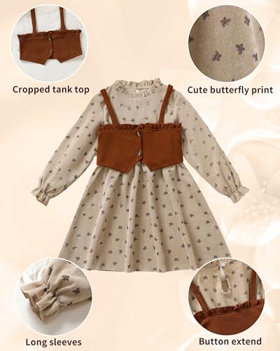 Image of Toddler Girl Dress Fall Winter Clothes 2 Piece Outfit Long Sleeve Crew Neck Toddler Dress for Girls