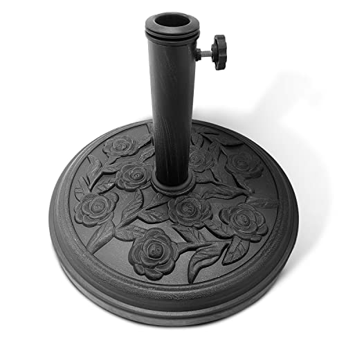 KEPLIN 9kg Cast Iron Effect Parasol Base with Floral Pattern – Heavy Duty Metal Garden Patio...