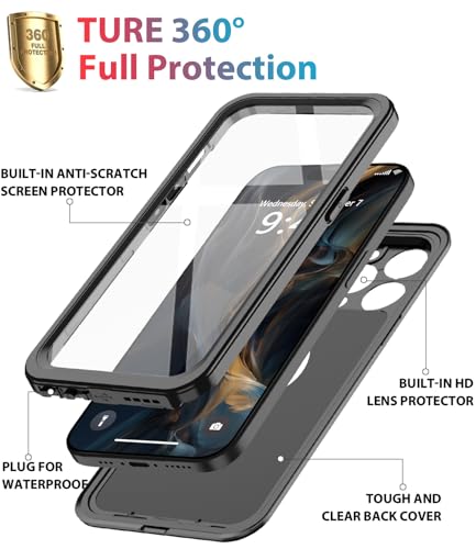Coque iPhone 15 Pro Max antichoc avec protège écran IP68 noir