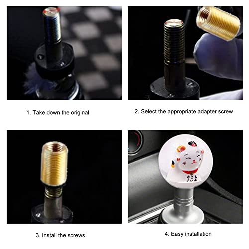 Ryanstar Universal Acrylic Shift Head Cute Fortune Lucky Cat Round Ball Shift Knob Manual Gear With 3 Thread Adapters M12X1.25 M10X1.5 M10X1.25 M8X1.25 Adapter For Car Repair Refit #TOP6