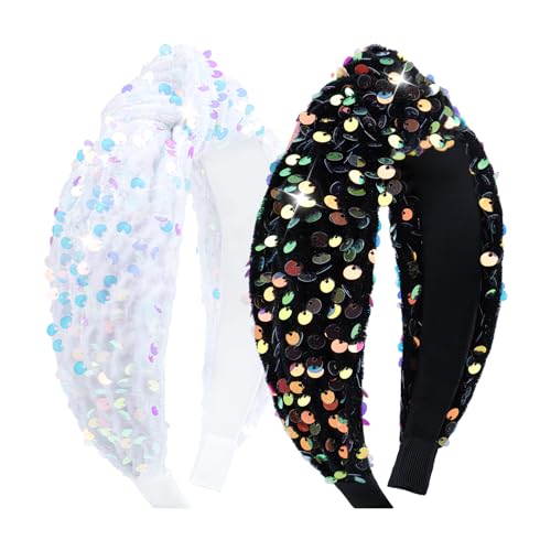 Lanmerry Girls Knotted Glitter Sequin Headbands 2Pcs for Women's Hair