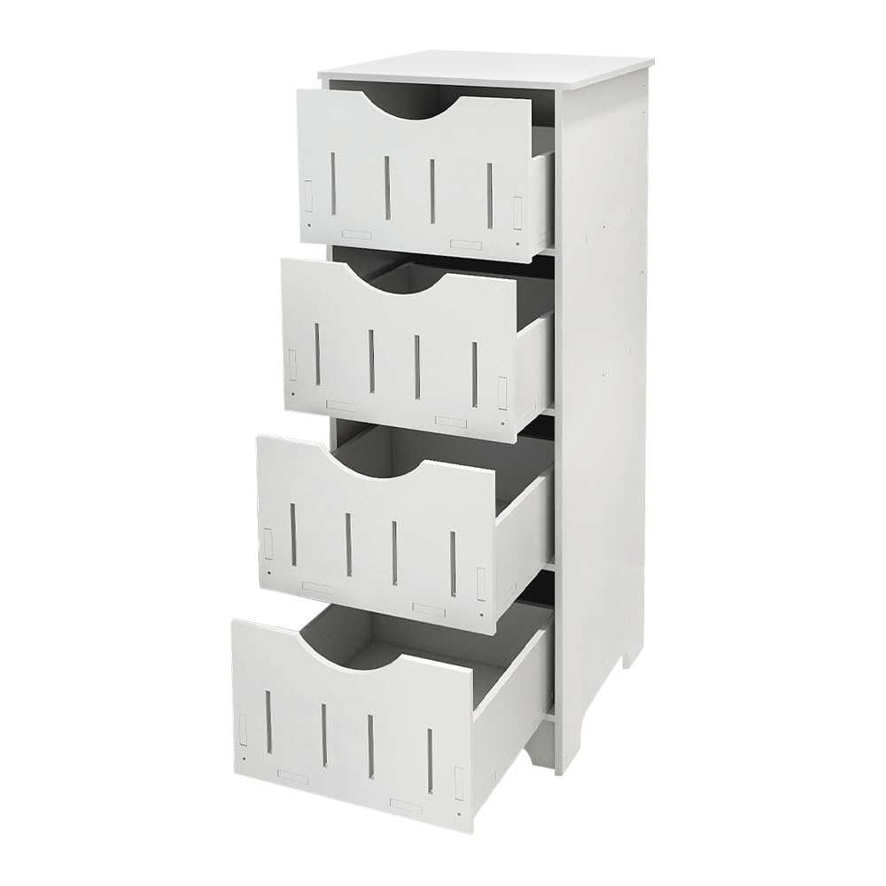 HUOLE Armario de Suelo para Baño, Armario de Almacenamiento, Armario de Pie, con 4 cajones MDF, para Baño, Sala de Estar, Comedor, Cocina, Estilo Moderno-30 * 30 * 82cm-Blanco