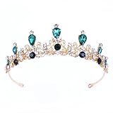 YOVECATHOU Rhinestone Princess Tiara Hair Band Bridal Wedding Prom Crown Headband For Little Girl Big Kid Costume Party Accessories (Green)