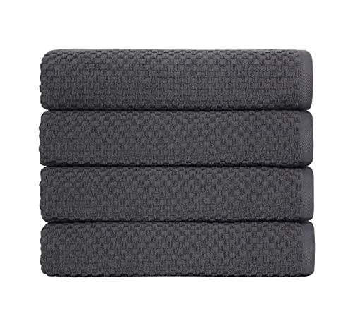 COTTON CRAFT Waffle Bath Towel - Set of 4 Luxury Euro Spa Waffle Weave Towels - 100% Ringspun Cotton Absorbent Quick Dry Bath Towel Set - Oversized 30 inch x 56 inch - Grey