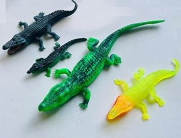 VEDY Realistic Toy Crocodile Figures, 4-Pack, Multi-Colour Rubber Alligator Play Set
