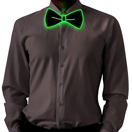 Ainiv LED Pajarita para Hombre, Light Up Luminous Neckties con Cable de Alimentación, 3 Modos de Parpadeo, Bowtie para Fiestas, Bares, Halloween, Escuela (Verde)