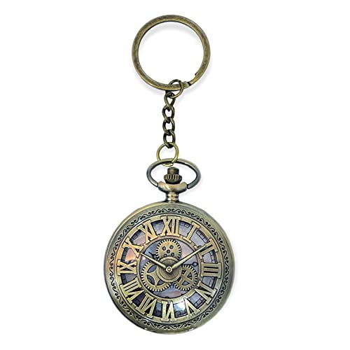Image of AUGEN Premium Pocket Watch Metal Keychain Clock 5 Retro Vintage for Gifting With Key Ring Anti-Rust (Pack Of 1)