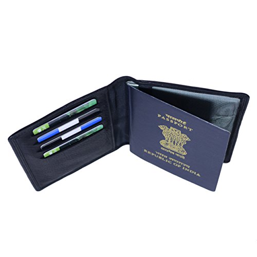 Image of HIDE & SLEEK RFID Protected Genuine Leather Unisex Travel Wallet Passport Document Holder (Black)