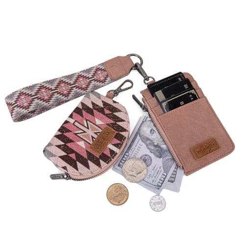 Image of Wrangler Aztec Keychain Wristlet Wallets for Women Western Dual Pouch Wristlet Credit Card Holder Wallet with Zipper Pocket WG2213-W0051DPK