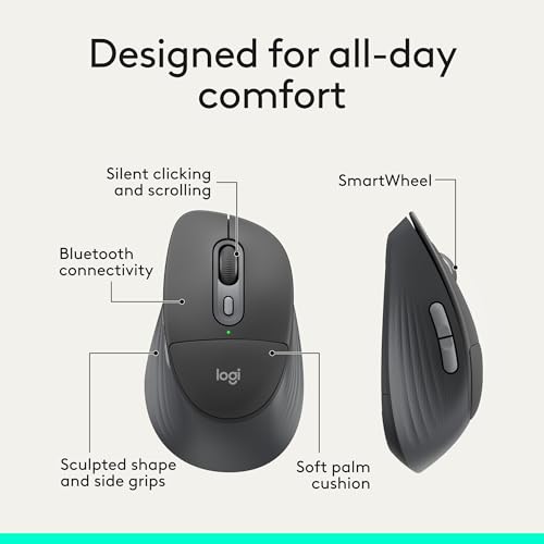 Logitech Signature Comfort Plus M850 L Wireless Mouse, Bluetooth Mouse with Palm Cushion, Silent Clicks, 24-Month Battery, Customizable Buttons, for Windows, Mac, iPad - Graphite by Logitech - Image 4