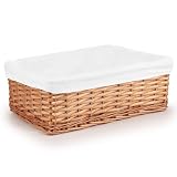 Woodluv Brown Wicker Storage Basket W/Off White Cloth Lining Xmas Hamper - Large