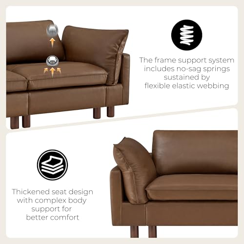 Image of CHITA 127 inch Leather Super Large Sectional Couches for Living Room, Modular Sectional Sofa, Premium Genuine Leather Sofa, Down Filled, High Density Foam, Real Leather in Coffee Brown, 4 Seat L Shaped