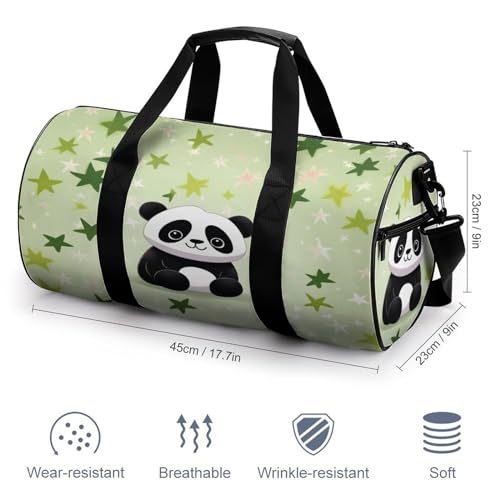 Cylindrical Gym Bag,Cute Panda Bamboo Star Sports Gym Bag,Workout Bags,travel Weekender Bag,Duffle Travel Bag for Men Women2