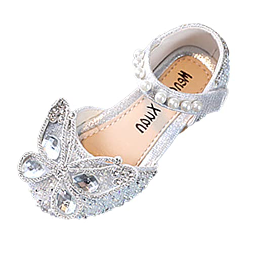 Princess Shoes for Kids Fashion Summer Girls Sandals Dress Performance Dance Shoes Rhinestone Cartoon Butterfly Shape (1-Silver, 2.5 Big Kids)