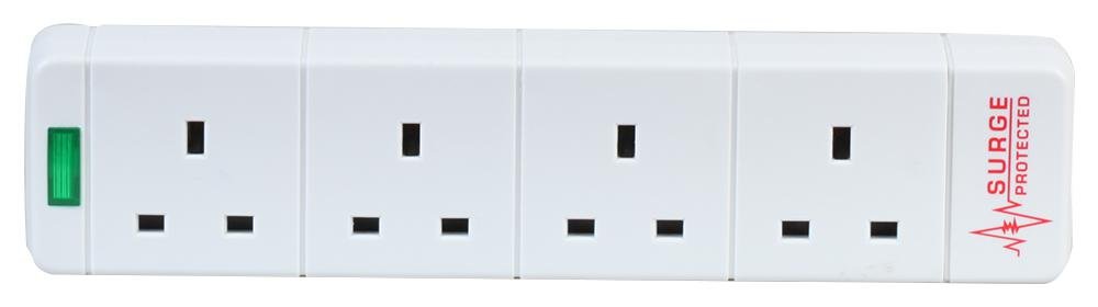 PRO ELEC 4‑Gang Surge Protected Mains Extension Socket, 13A, White – PELB1534