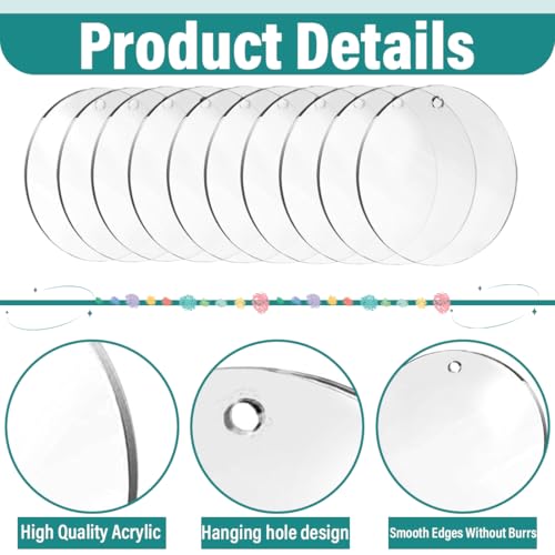 SIRLOMU 20 Stück Clear Acrylic Discs mit Loch für Fotorahmen, Dekorativer Anhänger, Gemälden, DIY-Handwerk (Rund 5cm, 2mm Dicke)