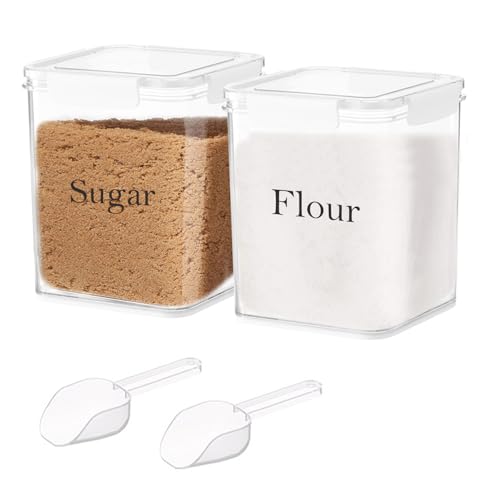 Gzsekken Flour Storage Containers with scoop,2 Pack Airtight Food Storage Containers for Sugar,Flour Rice,Pasta 4.2L Clear Flour Container, BPA-Free Food Bin for Ktichen Pantry Organisation