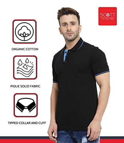 Image of Scott International Men's Organic Cotton Regular Fit Polo T-Shirt (Black and Blue, m)