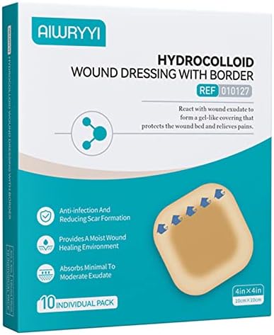 [Pack of 10] Bordered Hydrocolloid Adhesive Bandages 4" x 4" Hydrocolloid Patches, Sterile Large Size Hydrogel Wound Dressing, Fast Healing Pads for Bedsores, Surgical Wound, Zit and Acne Prone