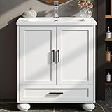 Discover the Best Vanity for Small Bathroom: Top 10 Picks 5 LIKIMIO 24' Bathroom Vanity with Ceramic Sink, 2 Doors 1 Drawer, Solid Wood Legs, Quick Assembly, Small Bathroom Storage, White Freestanding Bathroom Cabinet