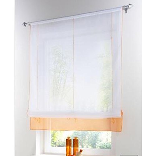 SIMPVALE Raffrollo Gardinen Voile römischen Raffgardinen Schatten Transparent Vorhang für Balkon und Küche (orange, Breite 100cm / Höhe 155cm) Cover