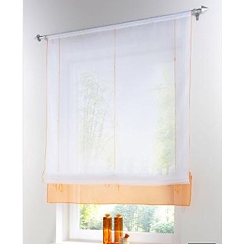 SIMPVALE Raffrollo Gardinen Voile römischen Raffgardinen Schatten Transparent Vorhang für Balkon und Küche (orange, Breite 120cm / Höhe 155cm)