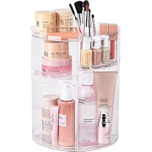 YIEZI 360 roterende acryl make-up organizer, multifunctionele verstelbare draaiende houder, opslag cosmetica, huidverzorging, parfum en accessoires, geweldig voor schoonheid ijdelheid, slaapkamer, badkamer, keuken – helder