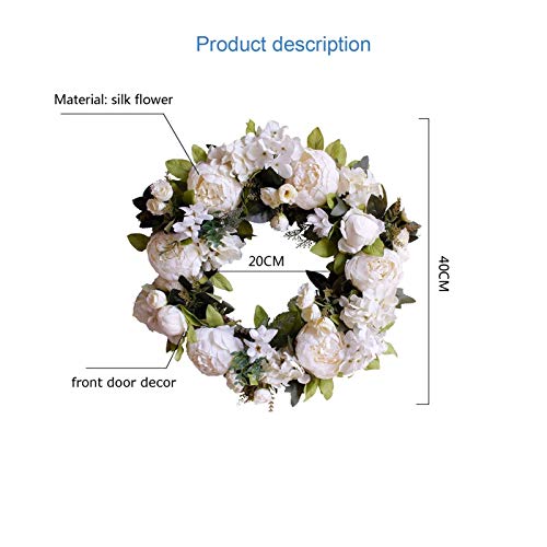 image for ZXYBMSHOP YYXH-BM 16-inch Green Front Door Wreath, Artificial White Pe