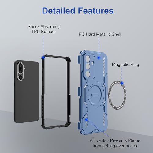 Image of amazon basics Back Case Cover for Samsung Galaxy M56 5G | Magnetic Case with Built-in Metal Ring | Supports Mag-Safe Charger, Wallet & Car Mount | Shockproof Hybrid PC + TPU | Blue