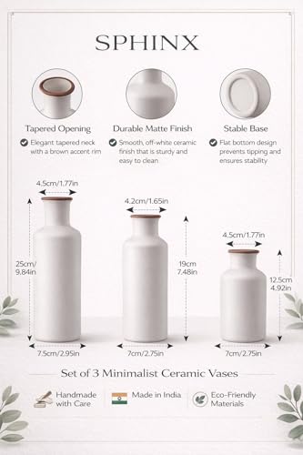 Image of Sphinx White Ceramic Vase Set - 3 Vases, Minimalist Decor Boho Vases, Modern Farmhouse Home Decor Accents, Living Room Centerpieces for Home Decor Room,Entryway, Bookshelf, Mantel, Shelf Decor