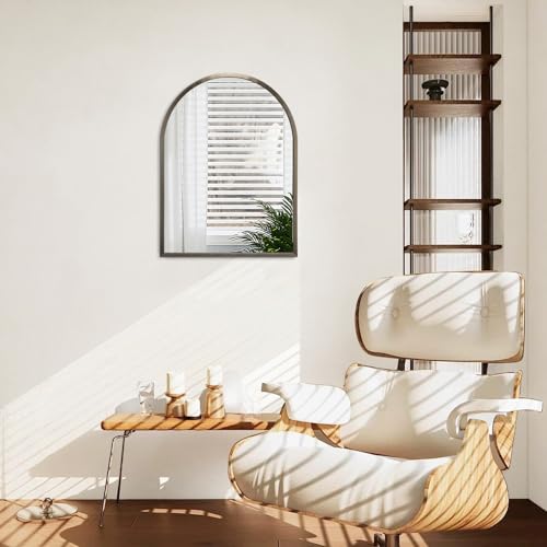Image of Arch Bathroom Mirror, Metal Frame Wall Mounted Mirror Coffee Vanity Wall Mirror for Bedroom, Entryway, Living Room Vanity 20 inchx16 inch