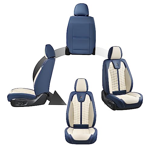 Image of FLORICH Seat Covers for Cars, Seat Covers Full Set 5 Seats, Waterproof Leather Car Seat Covers, Front and Rear Seat Covers, Universal Seat Protector Accessories for Most Vehicles-Blue&White