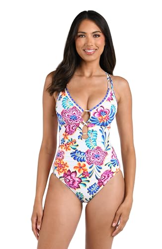 [La Blanca] s[X Underwire Lace Up One Piece Swimsuit fB[X }`//Flor De Paradiso 12