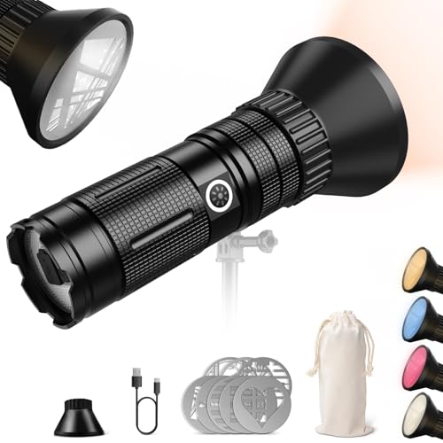YXFEIR LED Spotlight for Photography Flashlight RGB 4 Color, 8 Filters Aluminum Alloy Patterned Ambient Light,for Professional Filming/Video Recording/Studio Lighting/Content Creation