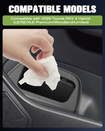 Image of RAV 4 2025 Trash Can for Door 2025 Toyota RAV 4 Hybrid Accessories (LE /SE /XLE Premium /Woodland /XSE /Limited) Passenger Side Door | Car Door Trashcan w /Lid, ABS Plastic, Lightweight & Leak Proof | Black