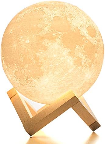 BRIGHTWORLD Moon Lamp, 3D Printing Lunar Lamp Night Light as Kids Women Girls Gift, USB Charging and Touch Control Brightness Two Tone Warm and Cool White 5.9in (Upgraded Version)