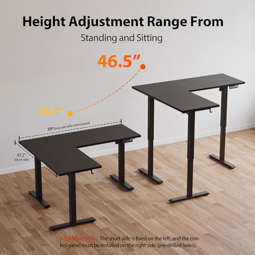 Image of Agilestic 59 Inch L Shaped Standing Desk Adjustable Height, Electric Corner Standing Desk, Sit Stand Computer Table with Splice Board, Black