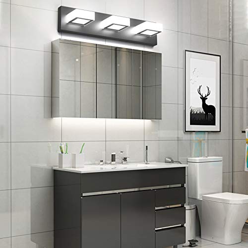 Image of Ralbay 3 Light Dimmable Bathroom Vanity Light LED Modern Matte Black Vanity Wall Light Acrylic Stainless Steel Bathroom Vanity Lighting Fixtures