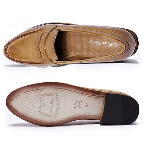 Image of Mona flying Women's Classy Leather Penny Loafer Dress Casual Slip on Flat Office Work Shoes for Ladies
