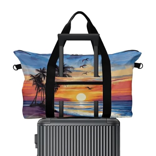 BIGCARJOB Hawaii Dusk Men Duffle Bags for Traveling, Large Duffel Bag Overnight Bags Carry On Foldable Garment Duffel Bag Multi-Pockets Tote Storage2