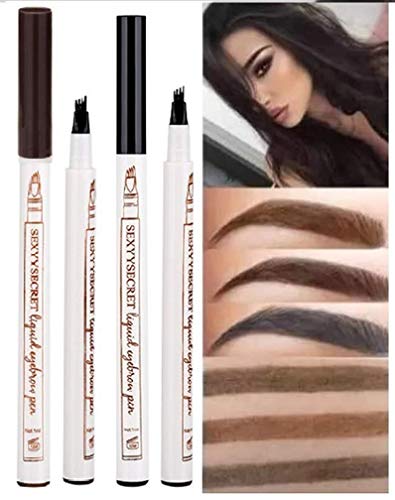 Eyebrow pen Tattoo Eyebrow Pen Waterproof Ink Gel Tint with Four Tips, Long Lasting Smudge-Proof Natural Hair-Like Defined Brows All Day (Brown+Chestnut)