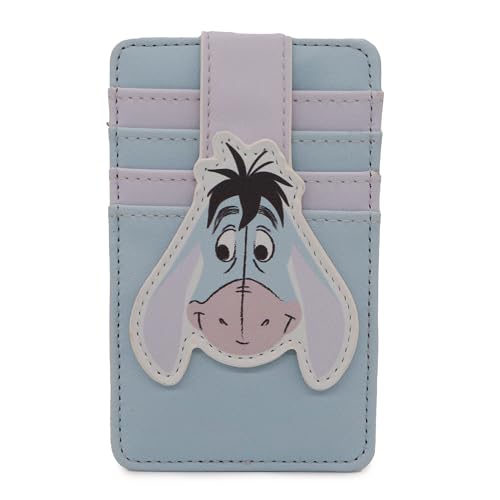 Buckle-Down Disney Vegan Leather Wallet, ID Card Holder, Winnie the Pooh Eeyore Face Lavender Light Blue