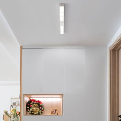 Plafon LED Techo Delgada 3 Temperatura de Color 2700K/4500K/6500K Lámpara Techo Moderno Interior Lámpara de Techo Plana Larga Aluminio para Dormitorio Sala de Estar Pasillo (Blanco-Luz Blanca,100cm)