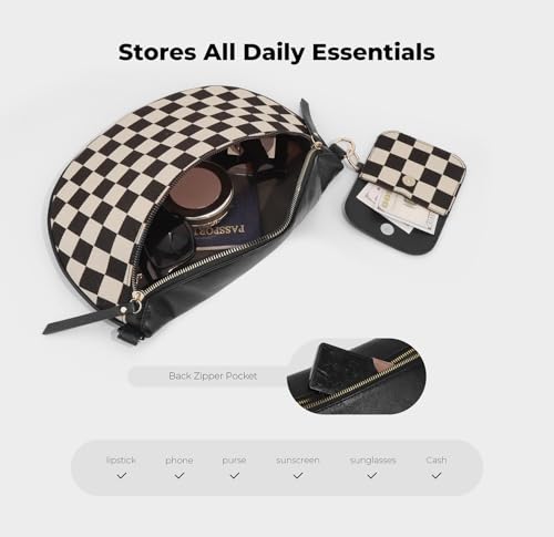Image of 2 Pcs Checkered Crossbody Bags for Women Bum Bag Checkered Cross Body Sling Backpack Hobo Satchels Shoulder Wallet Purses