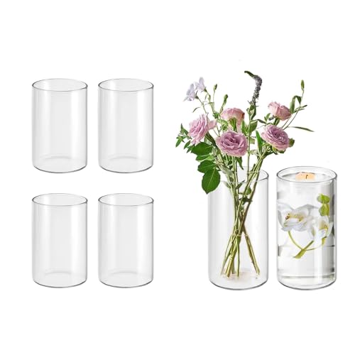 Lot de 6 vases cylindriques en Verre pour Les décorations de Table, vases à Bougies en Verre de 15 cm de Haut pour la décoration des fêtes, des Mariages et...