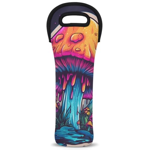 Neoprene Wine Tote Carrier Bag for Wine,Water, Champagne, Beer, Baby Bottles 15.6 x 5.1 Inches, Protective Wine Bag,Mushroom