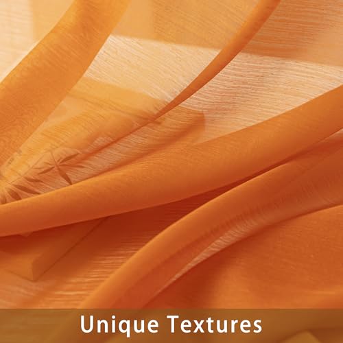 Image of Orange Sheer Curtains 108 Inches Extra Long, Privacy Semi Sheer Curtains for Living Room Bedroom, Light Filtering Rod Pocket Voile Window Drapes 2 Panels Set, Each 42 inch W x 108 inch L