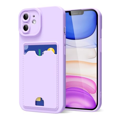 oakxco for iPhone 11 Case with Card Holder, Cute Silicone Wallet Phone Case with Credit Card Slot, Soft Rubber Thin Slim Purse for Women Men with Camera Cover Protection, Purple Lavender Lilac