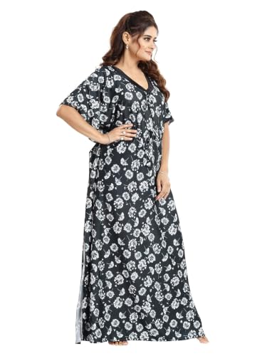 Image of Kaftan Printed Cotton Maxi Dress /Nighty /Nightdress for Ladies /Girls /Women | Free Size